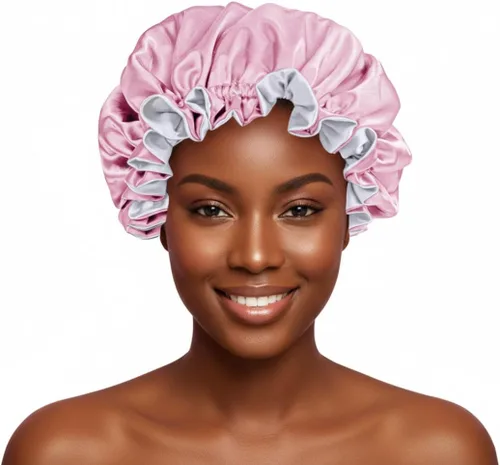Vista 8 de Gorro de pelo para dormir, gorro de noche con clip ajustable, gorro reversible para el cabello para mujer, gorro de satén de seda