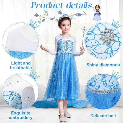 Vista 3 de Acecharming Princess Dress Girls Cosplay Costume Kids Floral Puffy Dresses with Accessories for Halloween Costume
