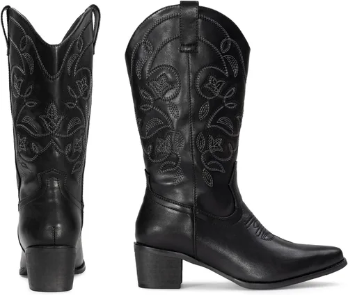 Vista 6 de IUV - Botas de cowboy para mujer, con punta puntiaguda, botas vaqueras occidentales para mujer, botas de vaquera a media pantorrilla