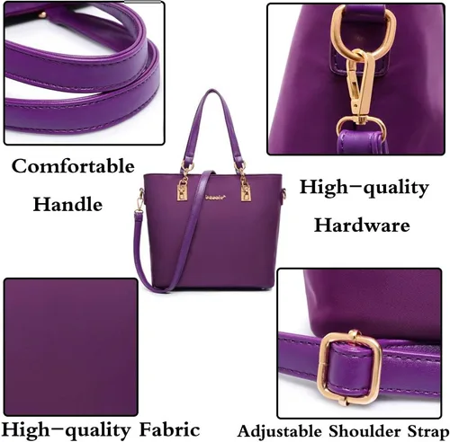 Vista 7 de Juego de 6 bolsas con asa superior de nailon para mujer, incluye bolsa grande, bolsa mediana, bolsa de hombro, cartera, bolsa de mano y llavero