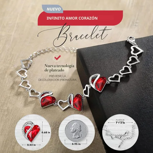 Vista 2 de Leafael Pulsera de eslabones de corazón infinito, piedra natal o piedra curativa para mujer, regalo de joyería de tono plateado para ella, cadena