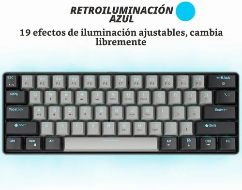 Vista 3 de abucow - Teclado mecánico 60% para juegos, interruptor azul, compacto con cable, anti-fantasma, sin conflictos, 61 teclas intercambiables, diseño