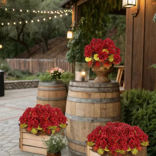 Vista 4 de CISDUEO 2 Piezas Flores de Otoño Artificiales para Decoración Geranios Falsos Rojos Flores de Primavera Falsas para Macetas Exteriores Plantas Otoño