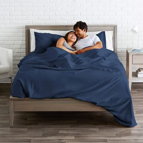 Vista 4 de Sábanas de algodón de parcal de 600 hilos para cama de tamaño doble, sábanas de algodón de percal, tamaño doble, doble bolsillo, sábanas de algodón