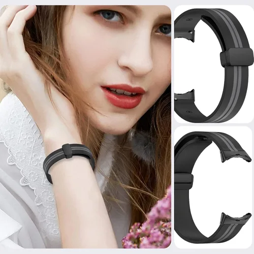 Vista 6 de Miimall Compatible con Google Pixel Watch/Pixel Watch 2 bandas de silicona, hebilla magnética de silicona suave impermeable pulsera deportiva