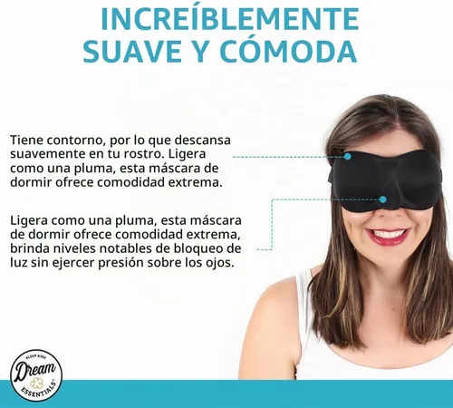 Vista 7 de Antifaz contorneado para dormir Dream Essentials, con tapones para los oídos y funda de transporte, color negro