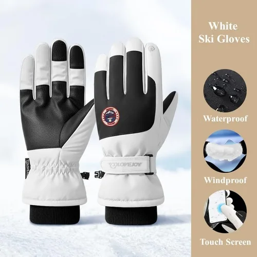 Vista 8 de JJZS Guantes de nieve de esquí de invierno para hombres, mujeres, jóvenes Guantes de calentamiento de manos impermeables para pantalla táctil