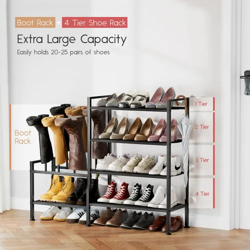 Vista 4 de Homsorout Zapatero organizador y almacenamiento – Zapatero de metal de 4 niveles con almacenamiento para botas y lateral cualquier combinación