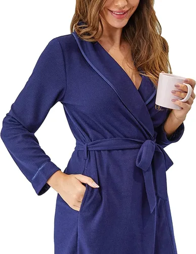 Vista 3 de Izzy + Toby Bata de algodón ligero para mujer, ropa de dormir suave, bata de baño para mujer, kimono, ropa de casa, S-XXL