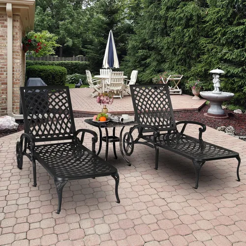 Vista 8 de Outvita Sillas de salón para exteriores, patio reclinable de aluminio fundido con respaldo ajustable y ruedas giratorias para patio trasero, porche