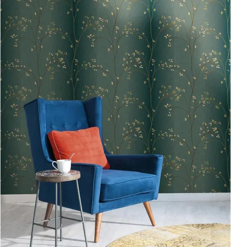 Vista 4 de York Wallcoverings Blossoms - Papel pintado extraíble prepegado, verde azulado/bronce Azul .112