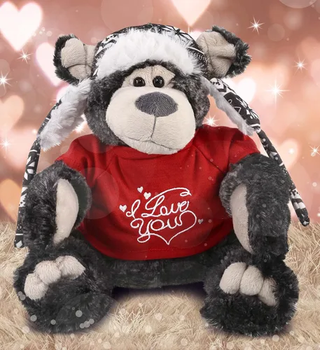 Vista 5 de DolliBu I Love You - Oso negro de peluche con ropa de San Valentín, lindo animal de peluche con camisa roja y nombre, regalo personalizado