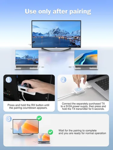 Vista 8 de Lemorele Kit de transmisor USB-C inalámbrico y receptor HDMI, Plug & Play USB-C a HDMI, extensor inalámbrico 2.4/5G, alcance de 164 pies, 1080P Full