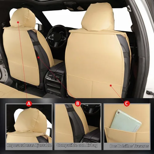 Vista 7 de MIROZO Fundas de asiento delantero, fundas de cuero para asiento de coche Beige