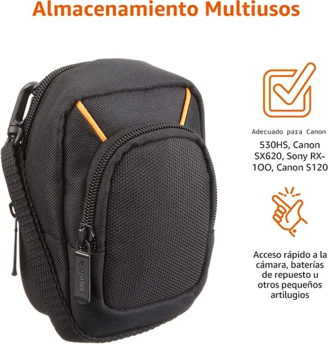 Vista 5 de Amazon Basics - Funda grande para cámara de apuntar y disparar, dimensión interior 5.2 x 3.2 x 1 pulgadas, negra, sólida
