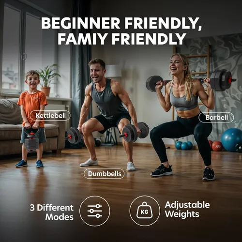 Vista 7 de AmStaff 3-in-1 Adjustable Dumbbell, Kettlebell, Barbell Set, 2-43lbs, 12 Weight Levels, Compact Multifunctional Home Gym, Enhanced Transition