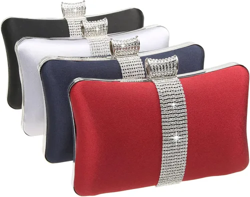 Vista 8 de DA BODAN Bolso de mano Jane de satén con diamantes de imitación para mujer para noche novia graduación fiesta bolso cruzado con cadena
