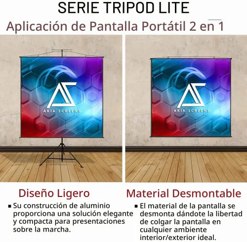 Vista 7 de Akia Screens Pantalla de proyector portátil 2 en 1 de 96 pulgadas con soporte y bolsa de transporte, trípode o montaje en pared, compatible