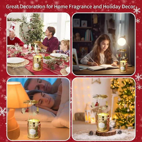Vista 4 de Velas perfumadas giratorias de Navidad, velas de manzana y canela, regalos de Navidad para ella, mamá, hermana, esposa (5 onzas)