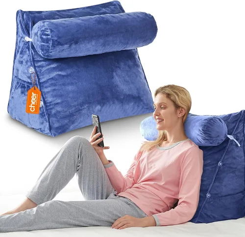 Vista 15 de Cheer Collection Almohada de cuña de lectura, almohada de TV con almohada ajustable, soporte de espalda de espuma viscoelástica para sofá y cama