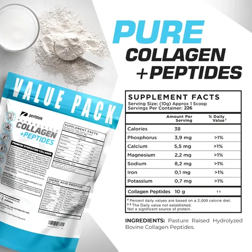 Vista 3 de Colágeno en polvo para mujeres y hombres (5 libras) Tipos I y III sin sabor, fácil de mezclar, péptidos de proteína hidrolizada sin OMG, alimentados
