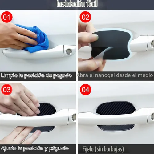 Vista 4 de Pegatina Protectora de Copa de Manija de Puerta de Auto de TPU Tipo Fibra de Carbono, Protector de Pintura de Puerta Auto, Películas de Protección