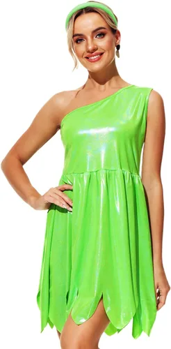 Vista 6 de AOBUTE Disfraz de Halloween de Peter Pan para mujer, disfraz brillante de Campana Tinker, disfraz para adultos y familia Cosplay