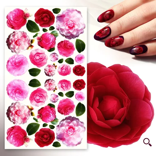 Vista 7 de Pegatinas para uñas (5 hojas) FLONZNAIL Cherry Sakura Real Photo Flowers Garden Vintage Style Ocho