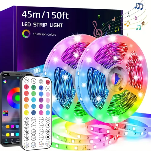 Vista 10 de NBBUFF Tira de luces LED inteligentes extralargas de 16 pies (1 rollo) para dormitorio, luces LED RGB con aplicación y control remoto, decoración