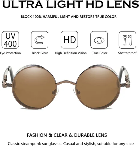Vista 78 de Dollger Gafas de sol vintage Steampunk Retro Metal Round Circle Frame