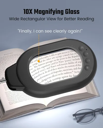 Vista 2 de Lámpara de escritorio de aumento ONLYWIN, lupa cuadrada 10X con luz y soporte, lámpara de aumento LED regulable con pinza y base, luz de brazo