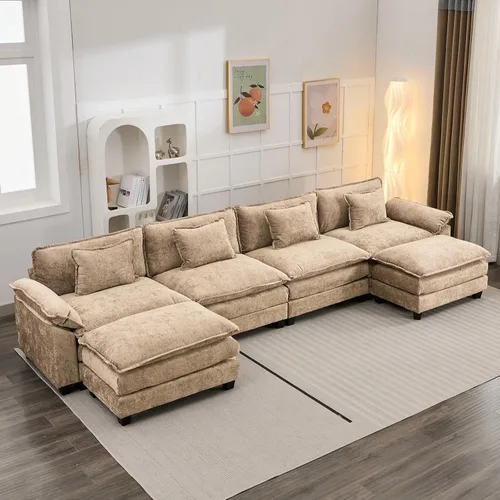 Vista 82 de Oprisen Sofá Seccional Modular, Cómodo Cloud Couch Sofá Seccional, Sofá Cama de Chenilla con Asiento Profundo con Almohadas Decorativas para Sala