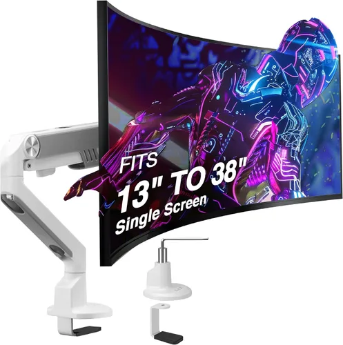 Vista 9 de AVLT Soporte de escritorio con brazo de monitor individual de 13 a 38 pulgadas, se adapta a un monitor plano, curvo/ultraancho, altura de movimiento