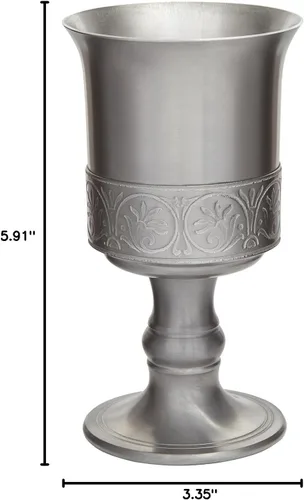 Vista 2 de Wentworth Pewter Copa medieval de peltre – Cáliz de acabado antiguo con banda medieval en relieve – 8.5 fl oz (8.5 fl oz) – Fabricado en el Reino