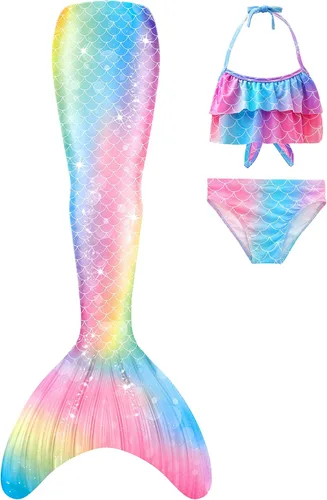 Vista 2 de Traje de baño de cola de sirena con monoaleta para niñas, conjunto de bikini