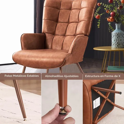 Vista 5 de Kosydown Silla de Acento de Cuero PU, Silla de Respaldo Alto con Alas, Asiento Individual Cómodo, Elegante Silla de Acento Capitoné para Sala