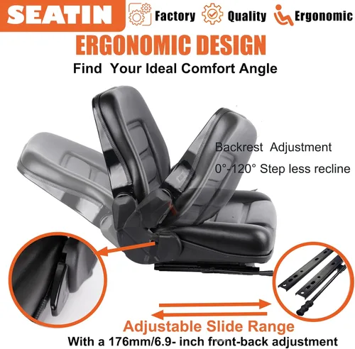 Vista 5 de SEATIN Asiento universal de carretilla elevadora, asiento de tractor, con micro interruptor y cinturón de seguridad, para tractor, cortacésped