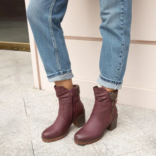 Vista 2 de Hawkwell Botines de tacón grueso con cremallera para mujer, Negro, 0