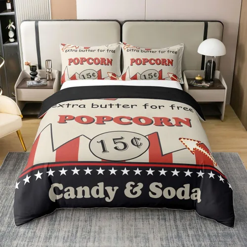 Vista 13 de Homewish Theater Cinema Poster 100% Cotton Duvet Cover Twin Size,Retro Movie Bedding Set 2Pcs for Kids Girls Boys Room Decor,Popcorn Comforter Cover