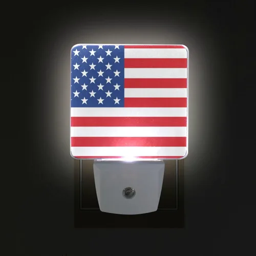 Vista 3 de Naanle Juego de 2 luces LED con sensor automático de la bandera estadounidense patriótica para el Día de la Independencia de Estados Unidos, 4
