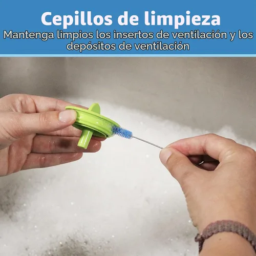 Vista 8 de Dr. Brown's Cepillo de limpieza de biberones de esponja reutilizable, azul, paquete de 3 + cepillo de limpieza de ventilación anticólico, sin BPA