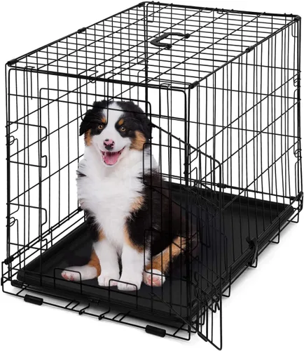 Vista 10 de BOWHAUS Jaula plegable de alambre para perros con panel divisor, bandeja a prueba de fugas y patas protectoras, puerta individual y doble, jaula