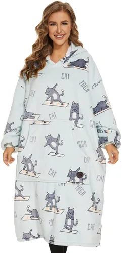 Vista 73 de THREE POODLE - Manta con capucha portátil para mujeres, sudadera con capucha de sherpa de gran tamaño para adultos hombres, mantas con capucha