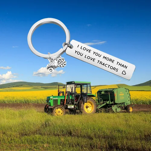 Vista 6 de MYOSPARK Llavero de tractor con texto en inglés "I Love You More Than You Love" Tractores Farmer Gift Jewelry For Him