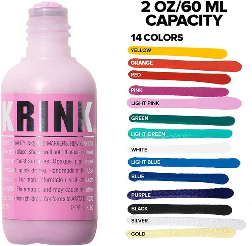Vista 3 de Krink K-60 - Marcador de pintura rosa claro, marcadores de graffiti de bellas artes vibrantes y opacos para lienzo, metal, vidrio, papel y más