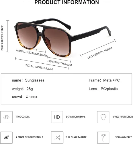 Vista 4 de SORVINO Gafas de sol vintage de los años 70 para mujeres y hombres, diseño retro clásico aviador grande con protección UV