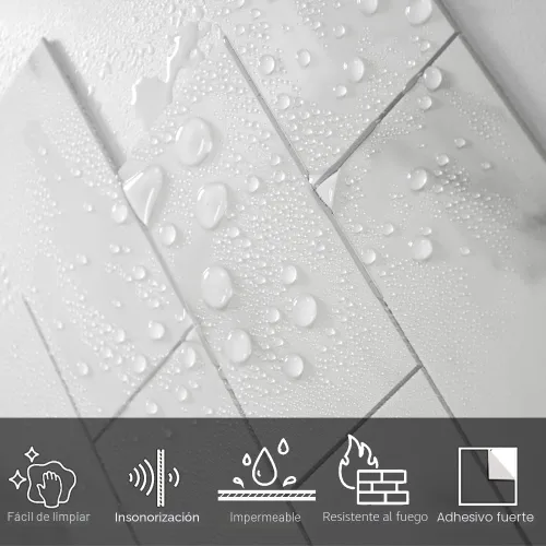 Vista 3 de COLAMO Protector contra salpicaduras de lujo de 10 hojas que se despega y pega, azulejo de metro blanco de piedra sintética autoadhesiva de 12"x12