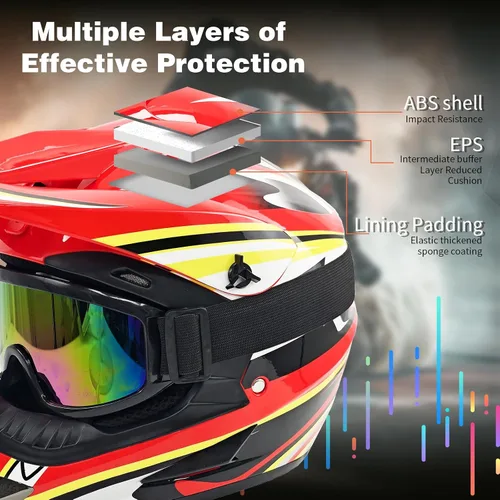 Vista 5 de Cascos de Dirt Bike para Jóvenes de Moda para Niños, Motocross, Motocicleta, BMX, ATV, Todoterreno, Cuatro Ruedas, Cascos Integrales para Bicicleta