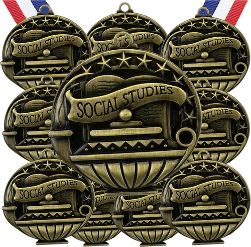 Vista 25 de Express Medals Pack of 10 (or More) Engraved Scholastic Academic Award Medals with RWB Neck Ribbons