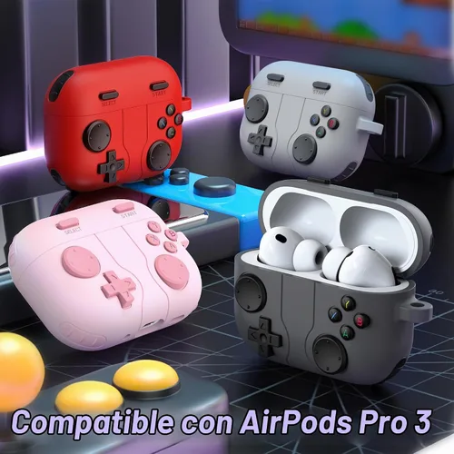 Vista 2 de R-fun Funda para AirPods Pro 3, diseño de consola de juegos de silicona para Apple AirPods Pro de 3ª generación (cable USB-C), con kit limpiador